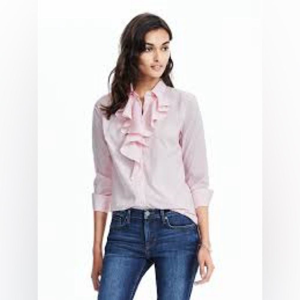 Banana Republic Pink Stripe Riley Button Up Ruffle Shirt - Picture 1 of 10